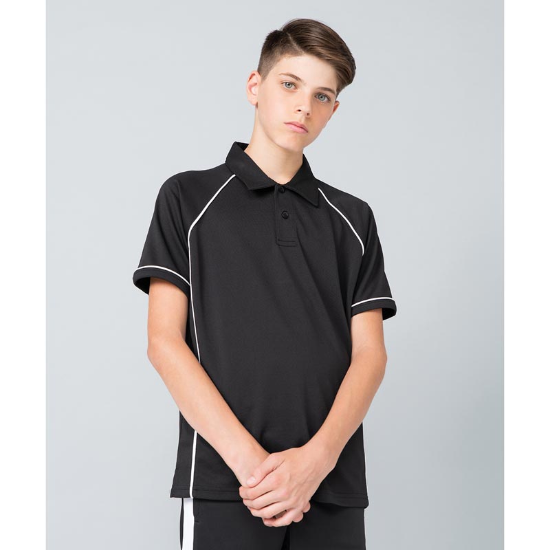 Kids piped performance polo - Black/Amber/White 5/6 Years